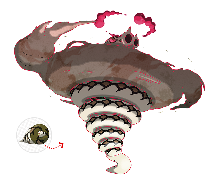 Official Gigantamax Sandaconda artwork above a swirling sand tornado